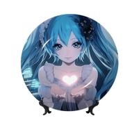 Hatsune Digital Miku Bone China Decorative Plate with Stand and Hook Ceramic Dinner Plates Art Porcelain Plate for Home Office Wall Decor Collections 8in