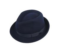 hatsXcaps 100% Wool Felt Fedora Hat for Men & Women, Classic Short Brim Trilby Style with Teardrop Crown & Bow Band, Lightweight Winter Jazz Hat for Formal (UK, Alpha, XL, Standard, Midnight Blue)