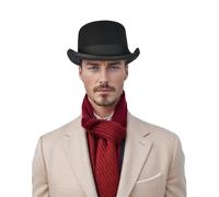 hatsXcaps Black Classic Bowler Hat for Men Women, Stiff Wool Felt Derby Hat, Rolled Brim & Satin Lining, Vintage British Hat Accent, Formal Hats (UK, Alpha, S, Standard, Mystery Black)