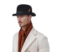 hatsXcaps Classic Bowler Hat for Men Women | Stiff Wool Felt Derby Hat, Rolled Brim & Satin Lining | Vintage British Round Hat Accent | Formal & Casual Stylish Hats Black