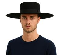 hatsXcaps Classic Spanish Hat | Wool Felt Sombrero, Unisex Wide Stiff Brim Pork Pie Hat, Vintage Bolero, Handmade Fedora Trilby Hat for Men & Women, Sweatband