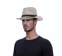 hatsXcaps Classic Wide Brim Fedora Hat for Men & Women | 100% Wool Indiana Jones Style Gangster hat with Leather Band & Sweatband | Elegant Western Travel Hat for Casual & Formal Wear Desert Sand