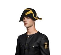 hatsXcaps Handmade 100% Wool Felt Military Naval Hat - Bicorne/Tricorn Historical Costume Accessory (Bicorne Hat, Black/Gold, L/XL (59-60cm))