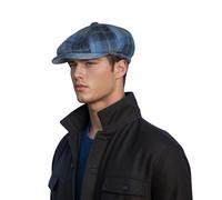 hatsXcaps Men’s Women’s Newsboy Cap | 100% Scottish Wool Flat Cap, Vintage Plaid Tweed Gatsby Hat, Classic Peaky Blinders Baker Boy Cap, Driving Winter Cap Ocean Blue