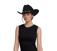 hatsXcaps Premium Handcrafted Felt Wool Cowboy Hat - Wide Brim, Unisex Design with Sweat Band - Gladwin Bond Western Style Stiff Cowboy Hat (UK, Alpha, S, Standard, Mystery Black)