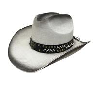 hatsXcaps Straw Cowboy Hat for Men & Women - Handcrafted Western Style Hat with Leather Band, Lightweight & Breathable Outdoor Sun Hat for Ranch (UK, Alpha, One Size, One Size Fits 55 to 59 cm, White)