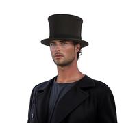hatsXcaps Unisex Black Collapsible Top Hat - Magician's Foldable Hat for Men, Victorian Costume Accessory, 100% Polyester (UK, Alpha, One Size, One Size Fits Most 56-60cm, Mystery Black)