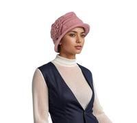 hatsXcaps Women's Wool Cloche Bucket Hat - Vintage 1920s Winter Hat with Floral Accent, Foldable & Breathable Retro Style for Cold Weather, Church, Tea Parties & Outdoor Wear Blush Pink