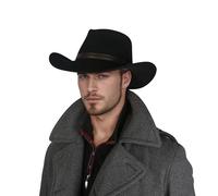 hatsXcaps Wool Cowboy Hat for Men & Women | 100% Pure Wool Western Hat with Wide Brim & Sweatband | Classic Felt Cowboy Hat for Outdoor Adventures, Horse Riding (Standard, Mystery Black, XL)