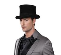 hatsXcaps Wool Felt Top Hats for Men and Women - Classic high Crown with Removeable Feather & Satin Lining - Western Style Top Hat for Outdoor Adventures (UK, Alpha, L, Standard, Mystery Black)