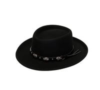 hatsXcaps Wool Gambler Cowboy Hat for Men & Women, Crushable Felt Western Outback Hat with Wide Brim, Sweatband & Satin Band, Lightweight Travel Ranch Rodeo Festival Hat Black