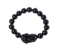 Hattba Bangle With Amulet Feng Shui Black Glass Wealth Stretch All-match For Unisex Chains For Jewelry Making Silver