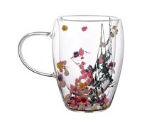 Hattba Clear Drinkware for Cappuccinos 350ml Double Wall Coffee Mug with Dried Flower High Borosilicate Glass Drinking Cup Transparent Drinkware