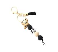 Hattba Cow Shaped Pendant Keychain Soft Silicone Beaded Keyring With Colorful Tassels Rings Accessories For Women Men Decorative Bag Charm