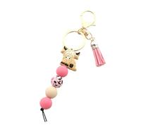 Hattba Cow Shaped Pendant Keychain Soft Silicone Beaded Keyring With Colorful Tassels Rings Accessories For Women Men Decorative Bag Charm