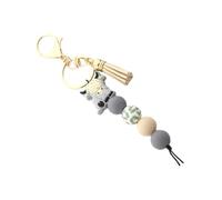 Hattba Cow Shaped Pendant Keychain Soft Silicone Beaded Keyring With Colorful Tassels Rings Accessories For Women Men Decorative Bag Charm