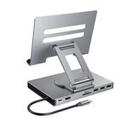 Hattba Rotating Type C Dock Stand For Tablets PD100WCharging Gigabit Networking Port 3.5mm Slip Proof Silicone PadCooling Design Type C Rotating Stand Docking Station