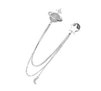 Hattba Sophisticated Crystal Moon Planet Lapel Pin Adornment for Men Rhinestones Collar Accessory with Hanging Chain Brooch