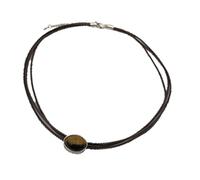 Hattba Vintage Leather Necklace Featuring Natural Eyes Stone Adjustable Length Necklace Alloy Texture Present for Women