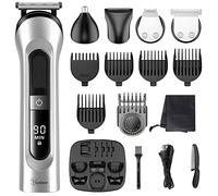Hatteker Beard Trimmer for Men Hair Clipper Cordless Mustache Nose Trimmer Body Groomer Hair Cutting Kit Precision Trimmer USB Rechargeable Waterproof 5 in 1 (Silver)