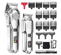 Hatteker Hair Clipper & Trimmer Set for Men IPX7 Waterproof Cordless Barber Clipper for Hair Cutting Kit with T-Blade Trimmer Beard Trimmer Kids Clipper Professional USB Rechargeable (Silver)