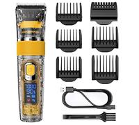 Hatteker Men's Hair Clipper Cordless Beard Trimmer Clippers Professional Hair Trimmer Haircutt Kit IPX7 Waterproof Transparent