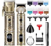 Hatteker Professional Men Hair Clipper and T-Blade Clipper Set, Cordless Rechargeable Hair Clipper Beard Trimmer Nose Beard Trimmer Multifunction Beauty Kit LED Display (Gold)