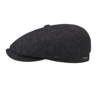 Stetson Hatteras Classic Wool Flat Cap Men - Newsboy with Peak, Lining, Lining Winter Autumn-Winter - 55 cm Black-Grey