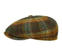 Stetson Hatteras Flatcap Plaid Shetland Wool Newsboy Cap Checked Pattern Men Autumn Winter Olive S (54-55 cm)