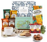 Hattie’s Gifts Afternoon Tea Hamper Gift Set - English Breakfast Tea Tin, Shortbread Biscuits & Salted Caramel Fudge - Gourmet Food Gift Hamper Box for Women and Men