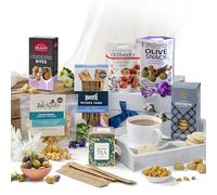 Hattie's Gifts Afternoon Tea Luxury Food Hamper - Premium Sweet & Savoury Gift Box for Him or Her with Shortbread, Flatbread, Cheese Bites, Gourmet Popcorn, Olives, Peanuts - Premium Snacks