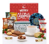 Hattie's Gifts Christmas Hamper, Afternoon Tea Set with Fudge & Biscuits | English Tea Tin with 40 Tea Bags, Clotted Cream Fudge Tin & Walkers Biscuits, Xmas Hamper for Couples & Families