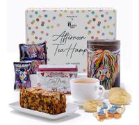 Hattie's Gifts Luxury Afternoon Tea Hamper & Gourmet Gifts - English Tea Party Tin, Senga McCoo Salted Caramel Fudge, Dundee Cake & Scottish