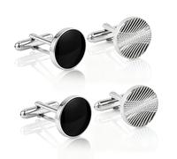HattusaShield 2 Pairs Cufflinks for Men, Groom Classic Shirt CuffLinks, Fashionable Retro Cuff Links, Best Gift for Men Suitable, for Suit Shirt Wedding Business Banquet Ceremony Gift(Black & Silver)