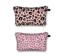 HattusaShield 2 Pcs Makeup Bag Travel Toiletry Organiser Women Make Up Storage, Pink Retro Leopard Portable Airport Cosmetic Bag for Travel Vanity(21x 16cm