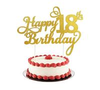 HattusaShield Gold Happy 18th Birthday Cake Topper, Glitter 18th Cake Decorationfor Anniversary Birthday Party Supplies
