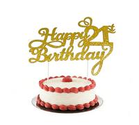 HattusaShield Gold Happy 21st Birthday Cake Topper, Glitter 21st Cake Decorationfor Anniversary Birthday Party Supplies