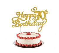 HattusaShield Gold Happy 70th Birthday Cake Topper, Glitter 70th Cake Decorationfor Anniversary Birthday Party Supplies