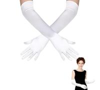 HattusaShield Long Gloves, Elegant White Satin Gloves, LongGloves for Women, Stretchy Elbow Length, 1920s Style Vintage Fashion for Women Ladies Costume Evening Opera Bridal Party Wedding Party Prom