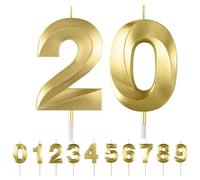 HattusaShield Number 20 Candle, Gold Birthday Candles for Cake, Diamond 3D Candles, Cake Topper Decorations for Birthday Party Wedding and Party Anniversary