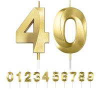 HattusaShield Number 40 Candle, Gold Birthday Candles for Cake, Diamond 3D Candles, Cake Topper Decorations for Birthday Party Wedding and Party Anniversary