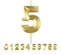 HattusaShield Number 5 Candle, Gold Birthday Candles for Cake, Diamond 3D Candles, Cake Topper Decorations for Birthday Party Wedding and Party Anniversary