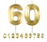 HattusaShield Number 60 Candle, Gold Birthday Candles for Cake, Diamond 3D Candles, Cake Topper Decorations for Birthday Party Wedding and Party Anniversary