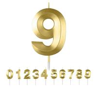 HattusaShield Number 9 Candle, Gold Birthday Candles for Cake, Diamond 3D Candles, Cake Topper Decorations for Birthday Party Wedding and Party Anniversary