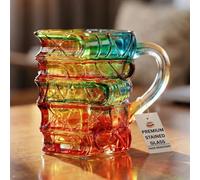 HATUCRAFT 3D Stacked Book Design Glass Mug, 7 oz, Multicolor Rainbow Gradient, 4.7 Inches, Heavy Durable Thick Glass