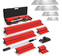 HaTur Skimming Blade Set - Precision 0.35 mm (25 cm + 40 cm + 60 cm + 80 cm) + Curved Blade + 0.5 mm Replaceable Blades - Drywall Tool With Extension Handle