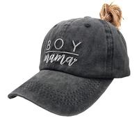 Hatwell Boy Mama hat for Mother's Day Birthday with Ponytail, Adjustable Embroidery Cotton Baseball Cap Black