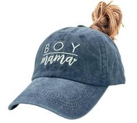 Hatwell Boy Mama Ponytail Cap for Mother's Birthday Gift, Adjustable Embroidery Cotton Baseball Hat for Women Mom Grandma Blue