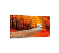 Hau3sh3a Fall Forest Canvas Wall Art road trees leaves yellow colorful Picture Wall Decor Autumn Trees Painting Nature Landscape Pictures Gift Bedroom Office Home Decor145x80cm(57x32in) Framed