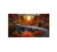 Hau3sh3a Fall Forest Canvas Wall Art Sunset Sky Mountain Forest Road Picture Wall Decor Autumn Trees Painting Nature Landscape Pictures Gift Bedroom Office Home Decor135x80cm(53x31in) Frameless
